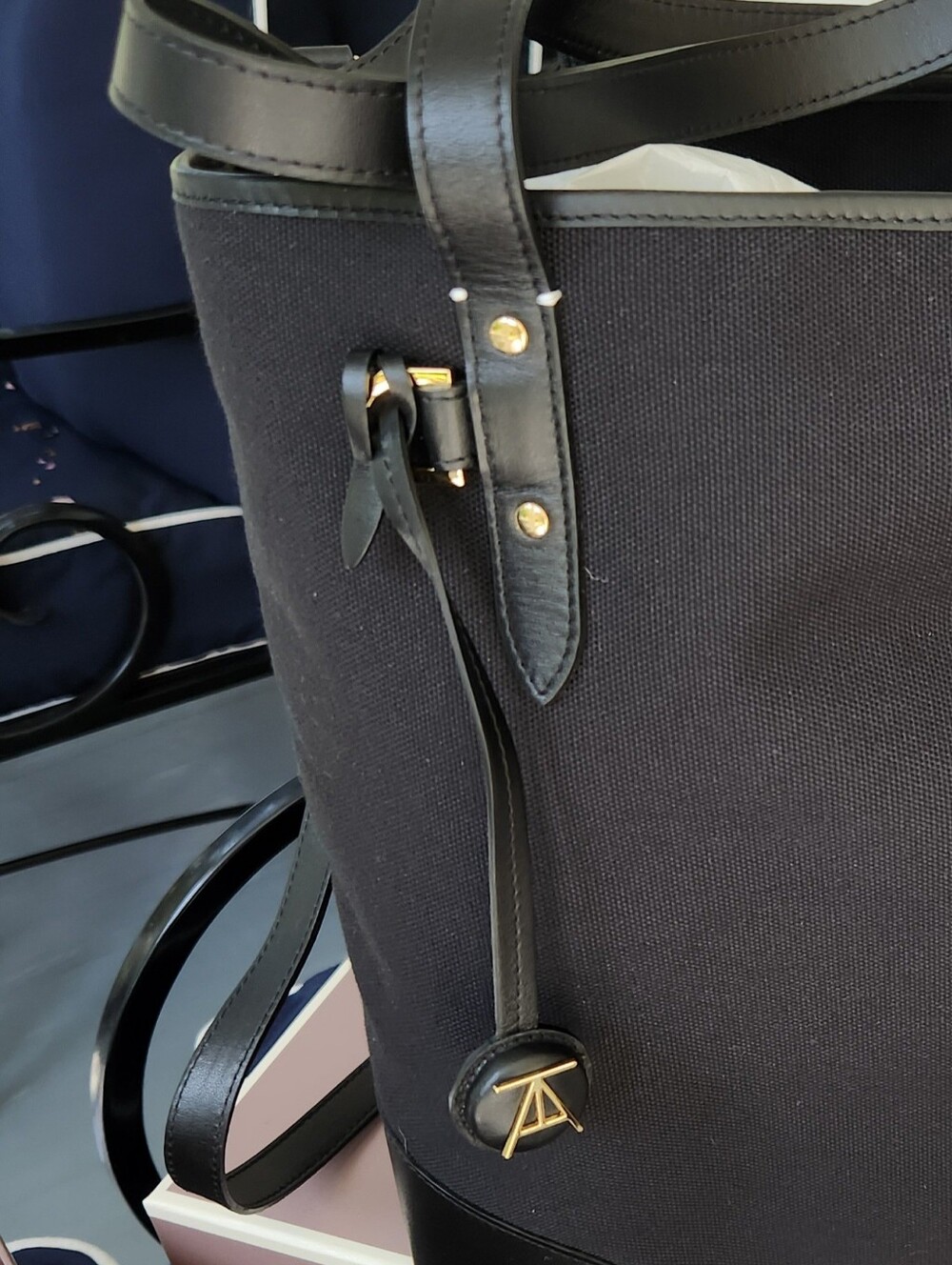 T. ANTHONY Black Canvas & Leather Crossbody Tote, Bucket Bag w/ Box! - Picture 7 of 16